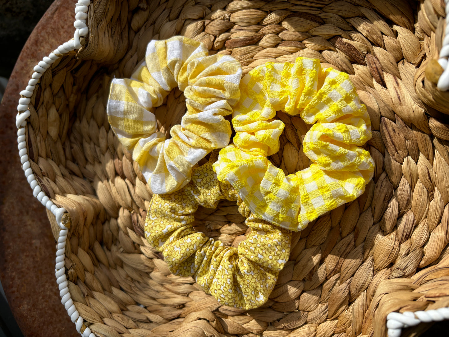 Neon Yellow Gingham Scrunchie