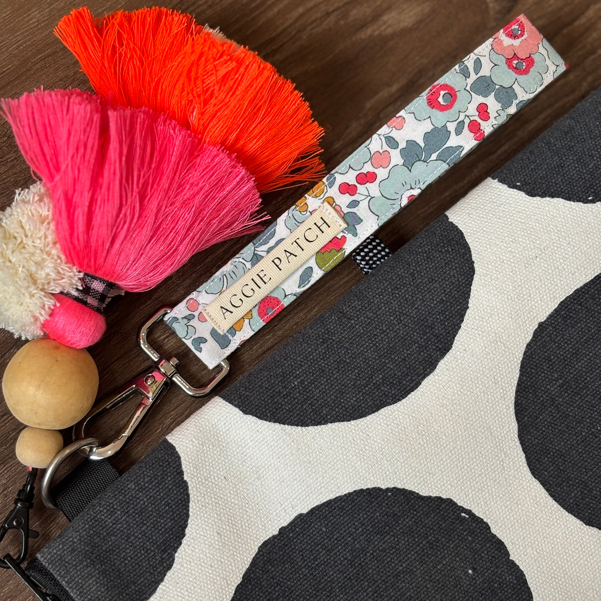 Wristlet Keychain - Cornflower Blue + Raspberry Liberty
