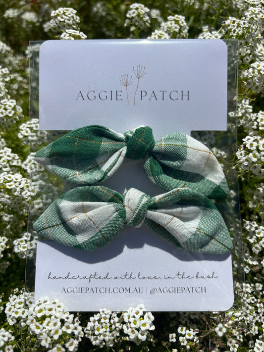 Flopsy Ties - Metallic Green Gingham