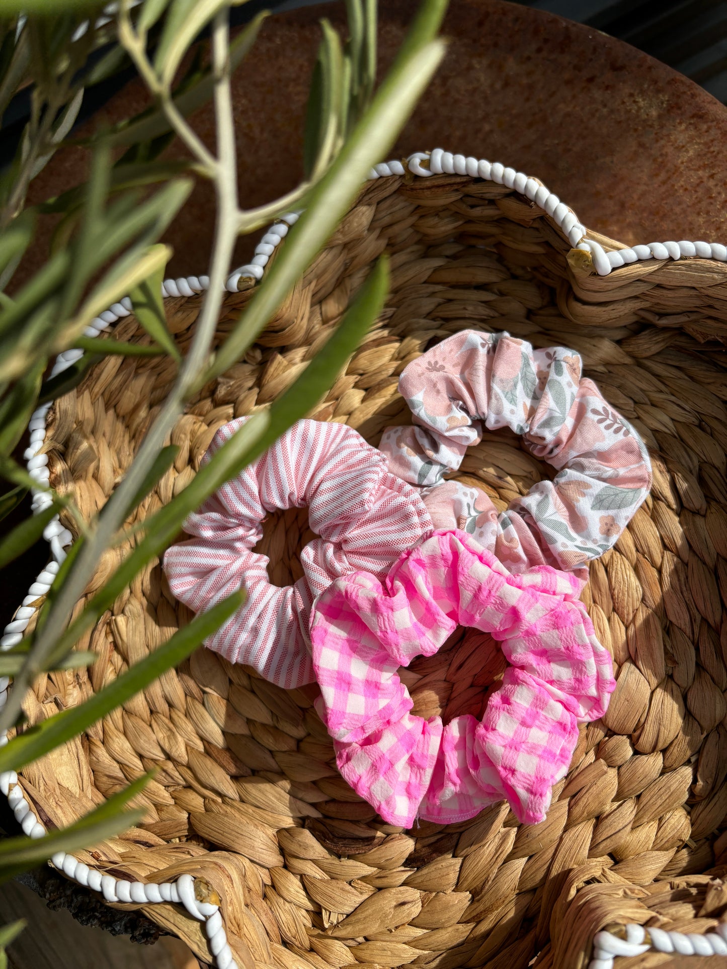 Pink Floral Scrunchie