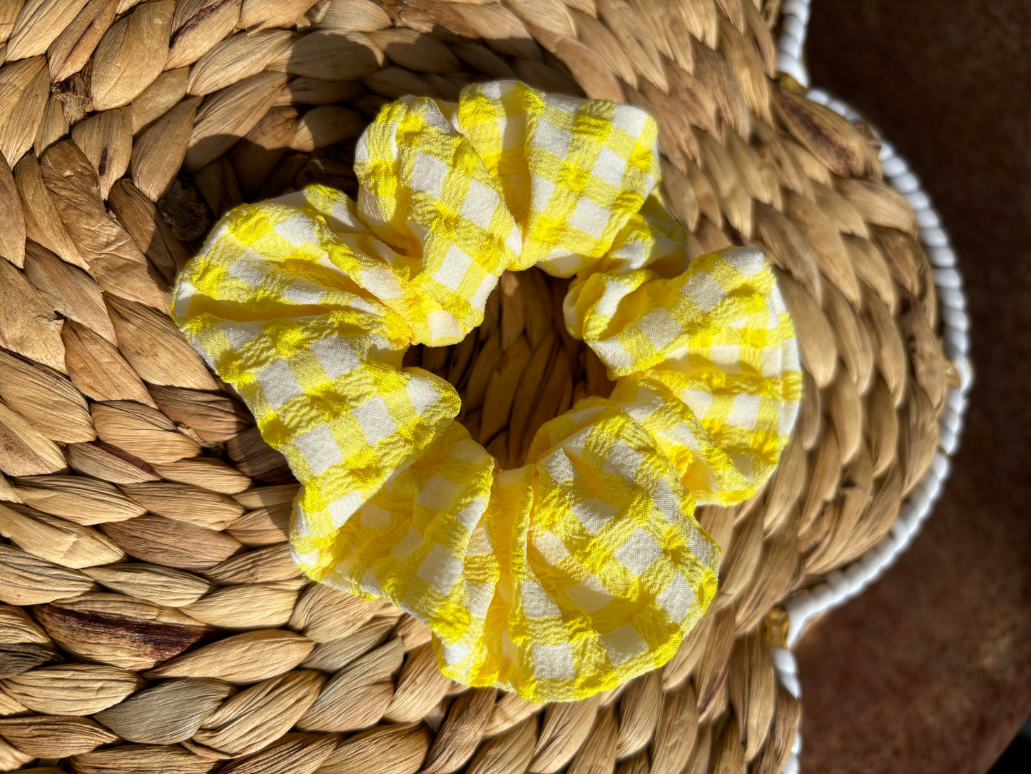 Neon Yellow Gingham Scrunchie